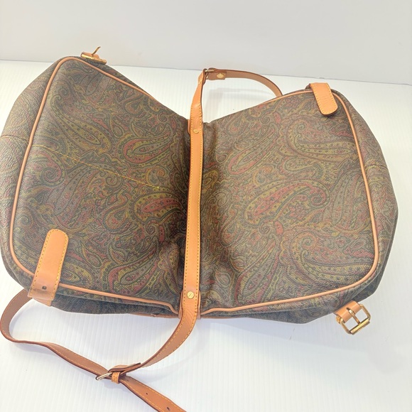 Vintage Longchamp Paisley Canvas Leather Messenger Bag Crossbody Satchel  Saddle - Picture 6 of 14